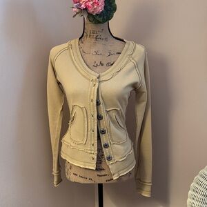 Tan Raw Edge Button-Up Cardigan